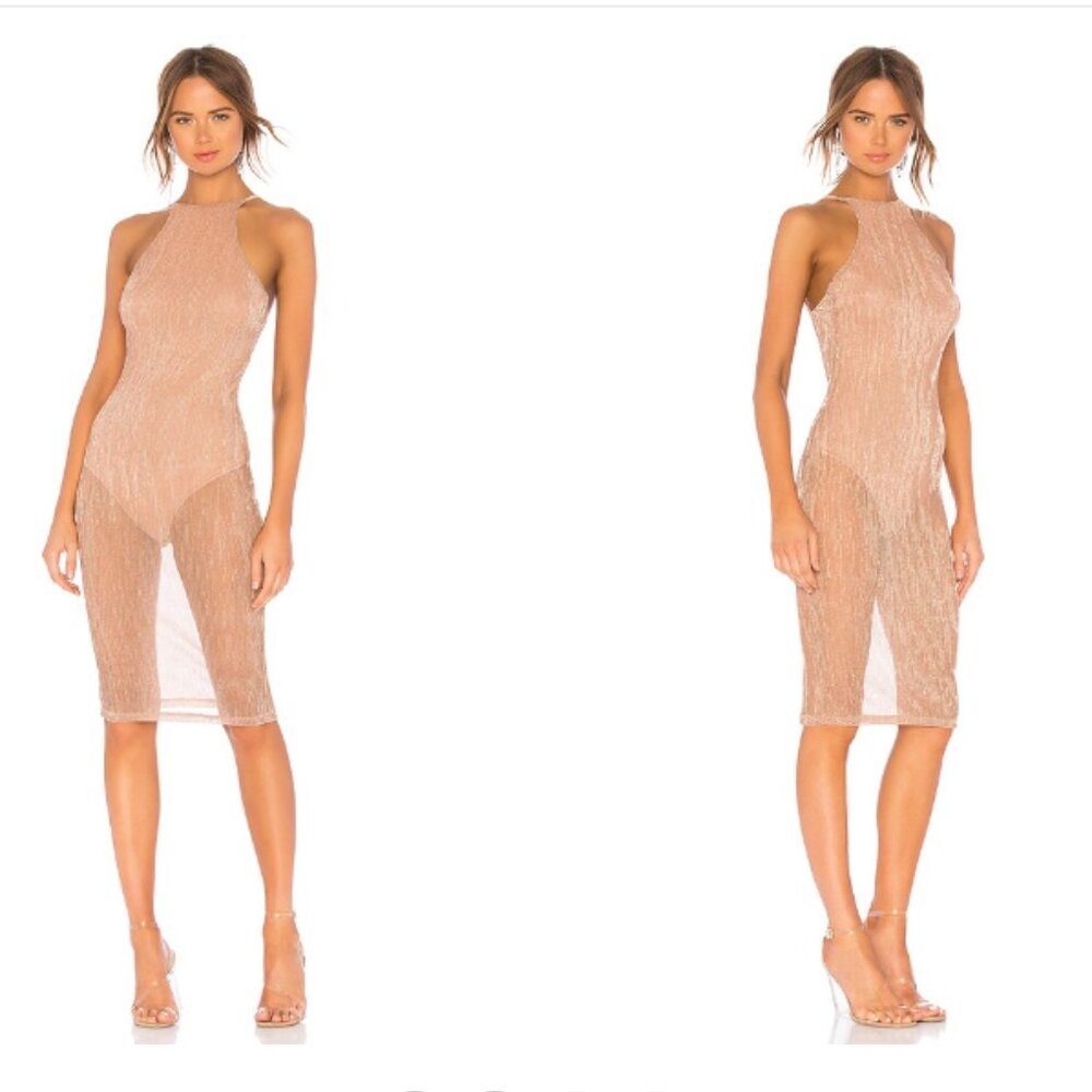 Revolve by the way. Madyson Mesh Halter Dress in Rose Gold